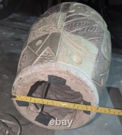 PostModern Multicolor Vintage Studio Pottery Geometric Relief Ceramic Table Lamp