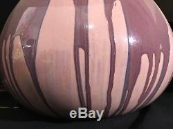 Pr Vintage 1980s American Studio Organic Art Pottery Drip Glaze Pink Lamps MCM