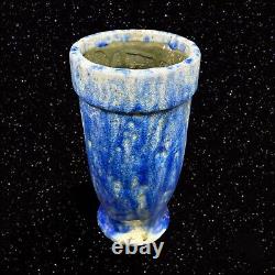 Primitive Raku Crackle Vase Blue White Art Pottery 9.75t 5w Vintage Decorative