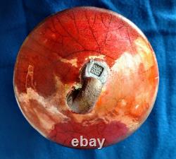 RAKU Art Pottery Bob Smith Sedona, AZ Lidded, 4 Footed, Pot, Fennel, Fine Work