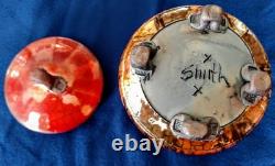 RAKU Art Pottery Bob Smith Sedona, AZ Lidded, 4 Footed, Pot, Fennel, Fine Work