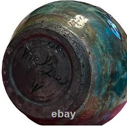 RAKU Pottery 5 Vase DICK McGEE Handmade Signed Art Copper Metal Drip Glaze VTG