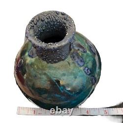 RAKU Pottery 5 Vase DICK McGEE Handmade Signed Art Copper Metal Drip Glaze VTG