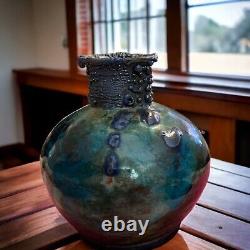 RAKU Pottery 5 Vase DICK McGEE Handmade Signed Art Copper Metal Drip Glaze VTG