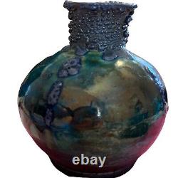 RAKU Pottery 5 Vase DICK McGEE Handmade Signed Art Copper Metal Drip Glaze VTG