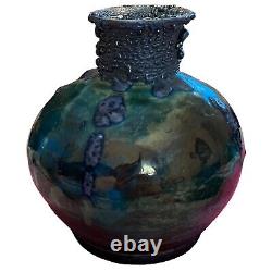 RAKU Pottery 5 Vase DICK McGEE Handmade Signed Art Copper Metal Drip Glaze VTG