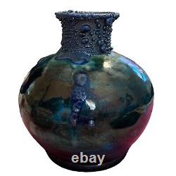 RAKU Pottery 5 Vase DICK McGEE Handmade Signed Art Copper Metal Drip Glaze VTG