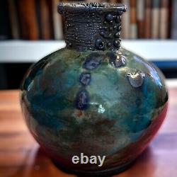 RAKU Pottery 5 Vase DICK McGEE Handmade Signed Art Copper Metal Drip Glaze VTG