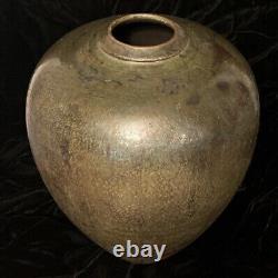 RAKU Pottery Vase Metallic Gold Copper Brown Glazed Studio Art 12 Vintage
