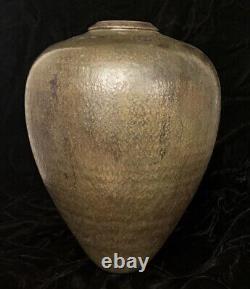 RAKU Pottery Vase Metallic Gold Copper Brown Glazed Studio Art 12 Vintage