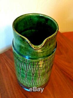 RARE Dark Green VTG MCM Danish Studio Pottery Pitcher Vase THOMAS TOFT TT 7.75IN