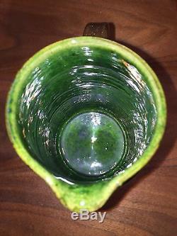 RARE Dark Green VTG MCM Danish Studio Pottery Pitcher Vase THOMAS TOFT TT 7.75IN