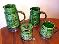 RARE Dark Green VTG MCM Danish Studio Pottery Pitcher Vase THOMAS TOFT TT 7.75IN