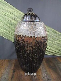 RARE VINTAGE TONY EVANS RAKU Pottery Abstract POT VASE & LID with TAG PERFECT