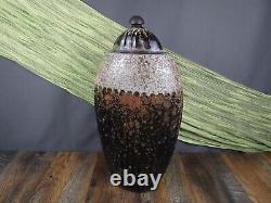 RARE VINTAGE TONY EVANS RAKU Pottery Abstract POT VASE & LID with TAG PERFECT