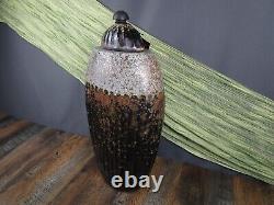 RARE VINTAGE TONY EVANS RAKU Pottery Abstract POT VASE & LID with TAG PERFECT