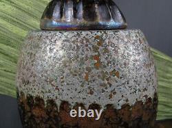 RARE VINTAGE TONY EVANS RAKU Pottery Abstract POT VASE & LID with TAG PERFECT