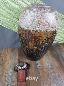 RARE VINTAGE TONY EVANS RAKU Pottery Abstract POT VASE & LID with TAG PERFECT