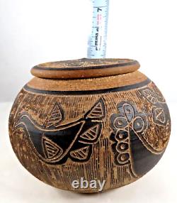 RARE VTG Donna Dudley Barker Handmade Studio Pottery Stoneware Bowl withLid Signed