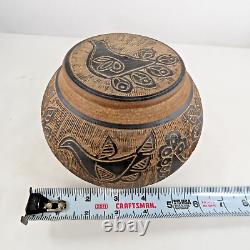 RARE VTG Donna Dudley Barker Handmade Studio Pottery Stoneware Bowl withLid Signed
