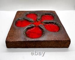 RARE VTG RAUL CORONEL Studio Pottery STONEWARE/ FIRED GLASS FLOWER TILE