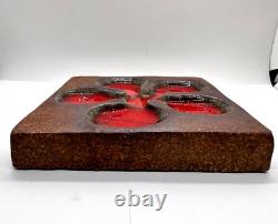 RARE VTG RAUL CORONEL Studio Pottery STONEWARE/ FIRED GLASS FLOWER TILE