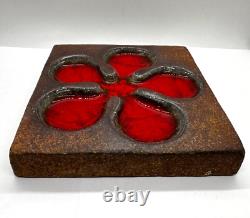 RARE VTG RAUL CORONEL Studio Pottery STONEWARE/ FIRED GLASS FLOWER TILE