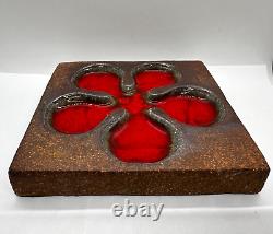 RARE VTG RAUL CORONEL Studio Pottery STONEWARE/ FIRED GLASS FLOWER TILE