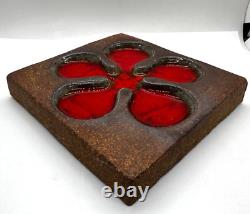 RARE VTG RAUL CORONEL Studio Pottery STONEWARE/ FIRED GLASS FLOWER TILE