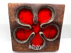RARE VTG RAUL CORONEL Studio Pottery STONEWARE/ FIRED GLASS FLOWER TILE