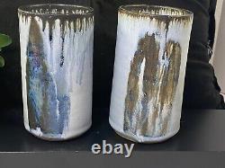 RARE! Vintage DELWAIDE Pottery MADE IN USA Tumblers/ vases Set Of 2! READ