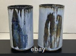 RARE! Vintage DELWAIDE Pottery MADE IN USA Tumblers/ vases Set Of 2! READ