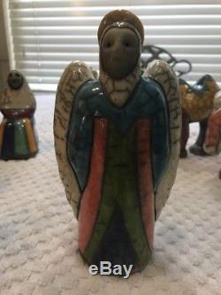 RARE Vintage South African Raku Studio Art Pottery Nativity Set 12 Jesus, Signed