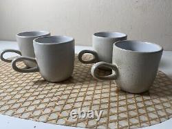 RARE Vtg Heath Ceramics Low Handled Studio Mug Cups Beige Brown Speckled (4)