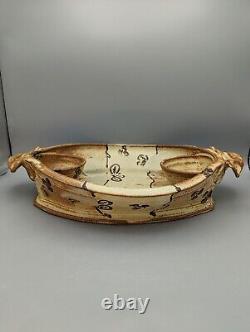 RON SLAGLE Chips and Dip Serving Dish Bowl Handles Studio Art Pottery 17.25