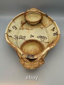 RON SLAGLE Chips and Dip Serving Dish Bowl Handles Studio Art Pottery 17.25