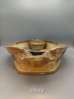 RON SLAGLE Chips and Dip Serving Dish Bowl Handles Studio Art Pottery 17.25
