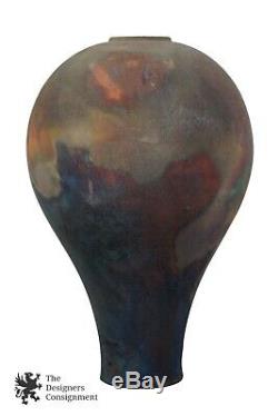 Raku Fired Signed Ceramic Vase Studio Art Pottery Bulbous Vintage 12