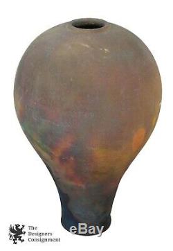 Raku Fired Signed Ceramic Vase Studio Art Pottery Bulbous Vintage 12