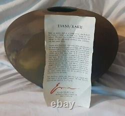 Raku Pottery Tony Evans, Signed & Certified, Numbered, 12x8 Mid Century Modern