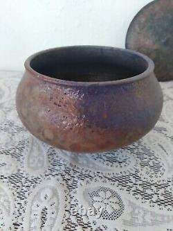 Raku Studio Pottery Bowl Raku Fired Iridescent Studio Art Pottery Artist Signed