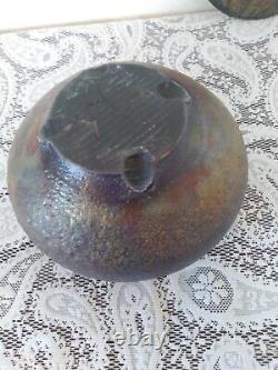 Raku Studio Pottery Bowl Raku Fired Iridescent Studio Art Pottery Artist Signed