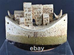 Rare Bryan Newman Studio Pottery Art Sculpture Houses with Boat Vintage SALE
