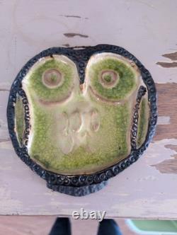Rare Helmut Schaffenacker 1950's Vintage Bas-relief Glzd Ceramic Owl Plaque