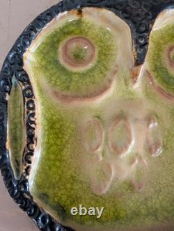 Rare Helmut Schaffenacker 1950's Vintage Bas-relief Glzd Ceramic Owl Plaque