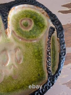 Rare Helmut Schaffenacker 1950's Vintage Bas-relief Glzd Ceramic Owl Plaque