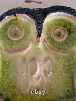 Rare Helmut Schaffenacker 1950's Vintage Bas-relief Glzd Ceramic Owl Plaque