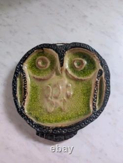 Rare Helmut Schaffenacker 1950's Vintage Bas-relief Glzd Ceramic Owl Plaque