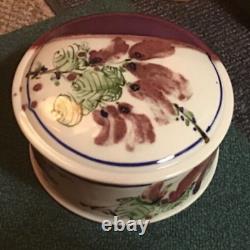 Rare Old Vintage David Batz studio pottery stoneware Rare Purple glazed Dish&Lid