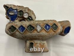 Rare Vintage Abstract Studio Pottery Sculpture Multicolor Glazed Art Vessel